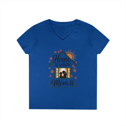 Home Is Where Mom Is V-Neck T-Shirt, Mother's Day Cotton Tee, Cute Family Gift for Mom, Sentimental Mom Shirt for Her, mother's day Gift