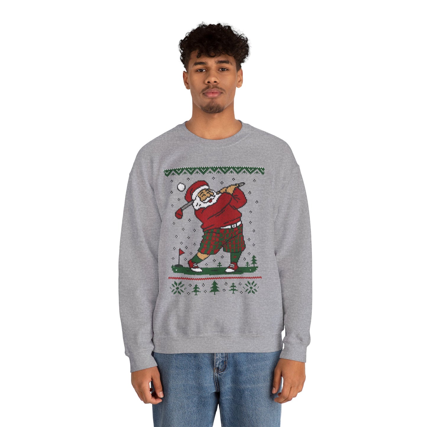 Golfing Santa Christmas Sweatshirt, Funny Golf Lover Holiday Jumper, Ugly Christmas Golf Sweater for Men
