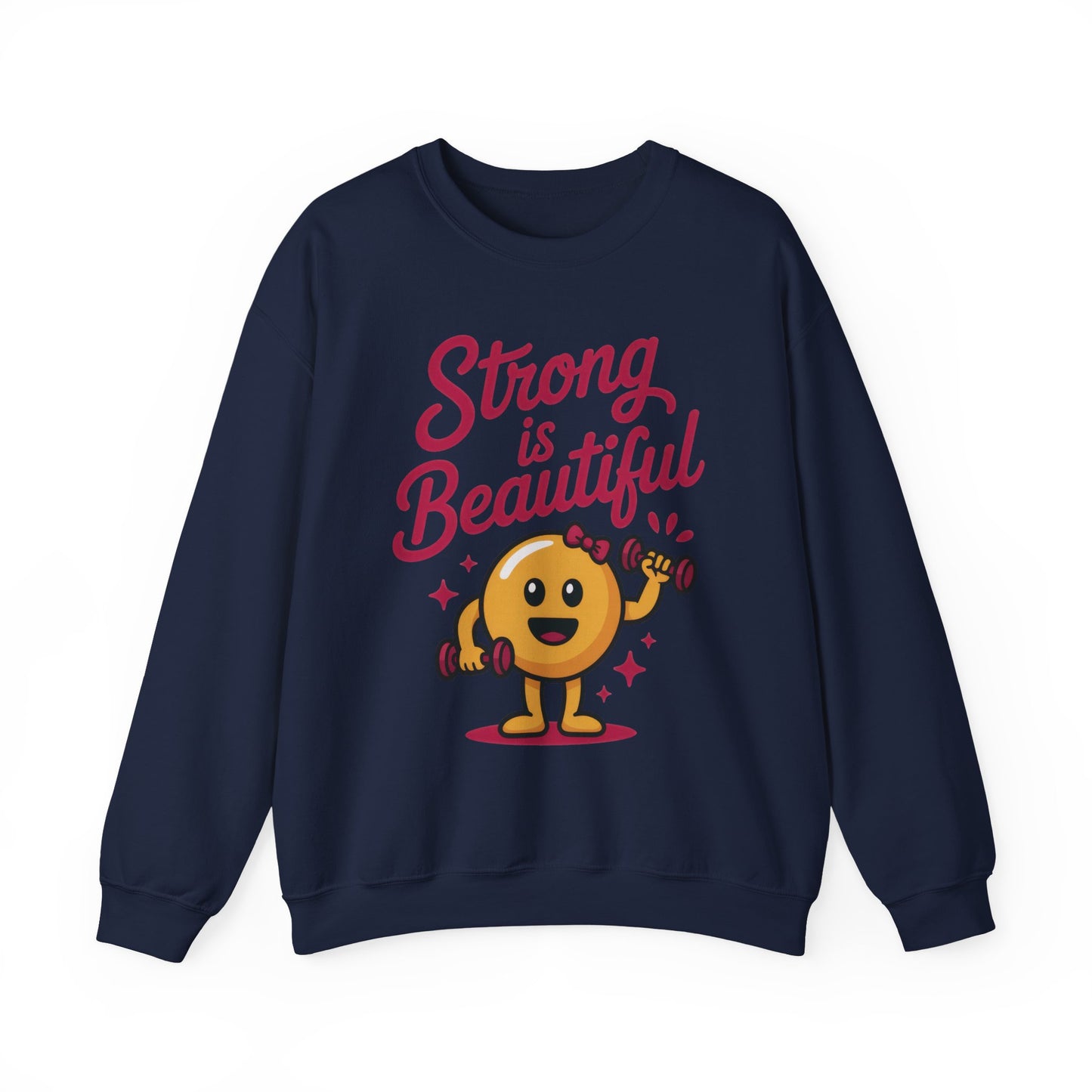Strong is Beautiful Womens Crewneck Sweatshirt, Cute Fitness Graphic Pullover, Gym and Workout Motivation Sweater, Gift for Fitness Lovers