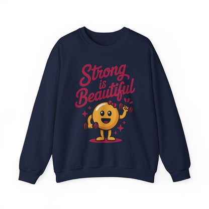 Strong is Beautiful Womens Crewneck Sweatshirt, Cute Fitness Graphic Pullover, Gym and Workout Motivation Sweater, Gift for Fitness Lovers