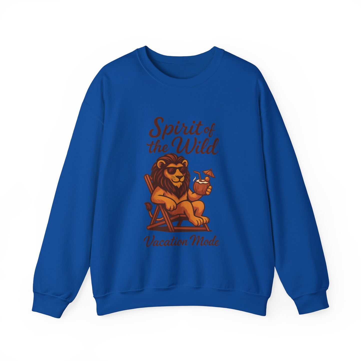 Spirit of the Wild Lion Mens Sweatshirt - Vacation Mode Funny Relaxed Jungle King Pullover,  Fun Gift for Travelers