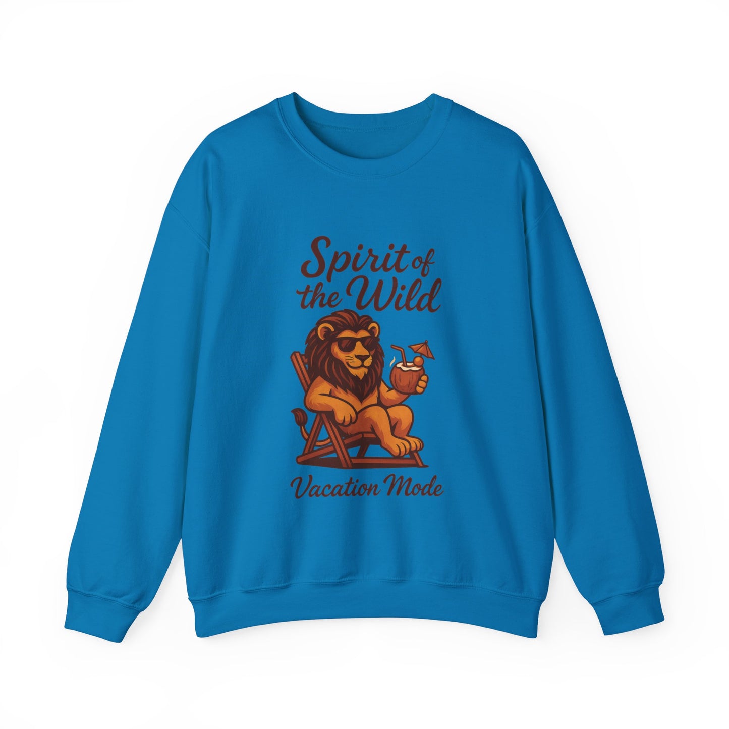 Spirit of the Wild Lion Mens Sweatshirt - Vacation Mode Funny Relaxed Jungle King Pullover,  Fun Gift for Travelers