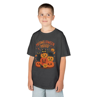 Meowlloween Mood Kids Shirt, Cute Black Cat Halloween T-Shirt for Girls and Boys, Funny Pumpkin Cat Tee, Cozy Fall Cat Lover Gift