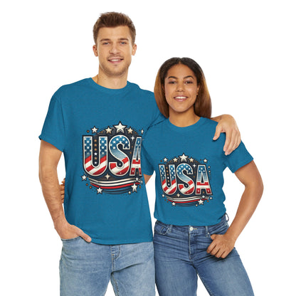 Patriotic USA T-Shirt, Unisex Heavy Cotton Tee for Independence Day, Memorial Day, 4th of July, Casual Wear, Gifts