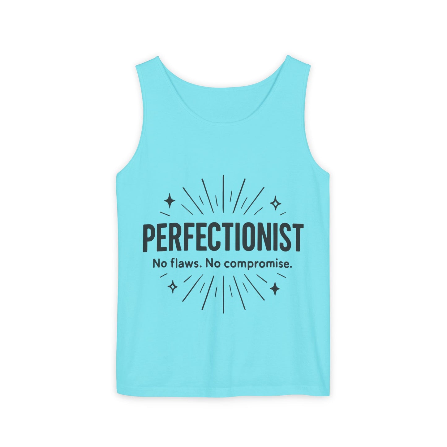Mens Perfectionist Tank Top, No Flaws No Compromise, Minimal Bold Graphic Tee, Gift for OCD, Clean Freak, or Detail-Oriented Men