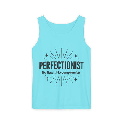 Mens Perfectionist Tank Top, No Flaws No Compromise, Minimal Bold Graphic Tee, Gift for OCD, Clean Freak, or Detail-Oriented Men
