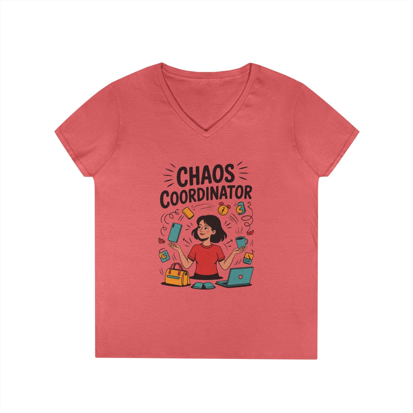 Chaos Coordinator Ladies' V-Neck T-Shirt, Funny Mom Shirt, Multitasking Mom Gift, Busy Mom Life Tee, Cute Mother's Day Gift for Mom