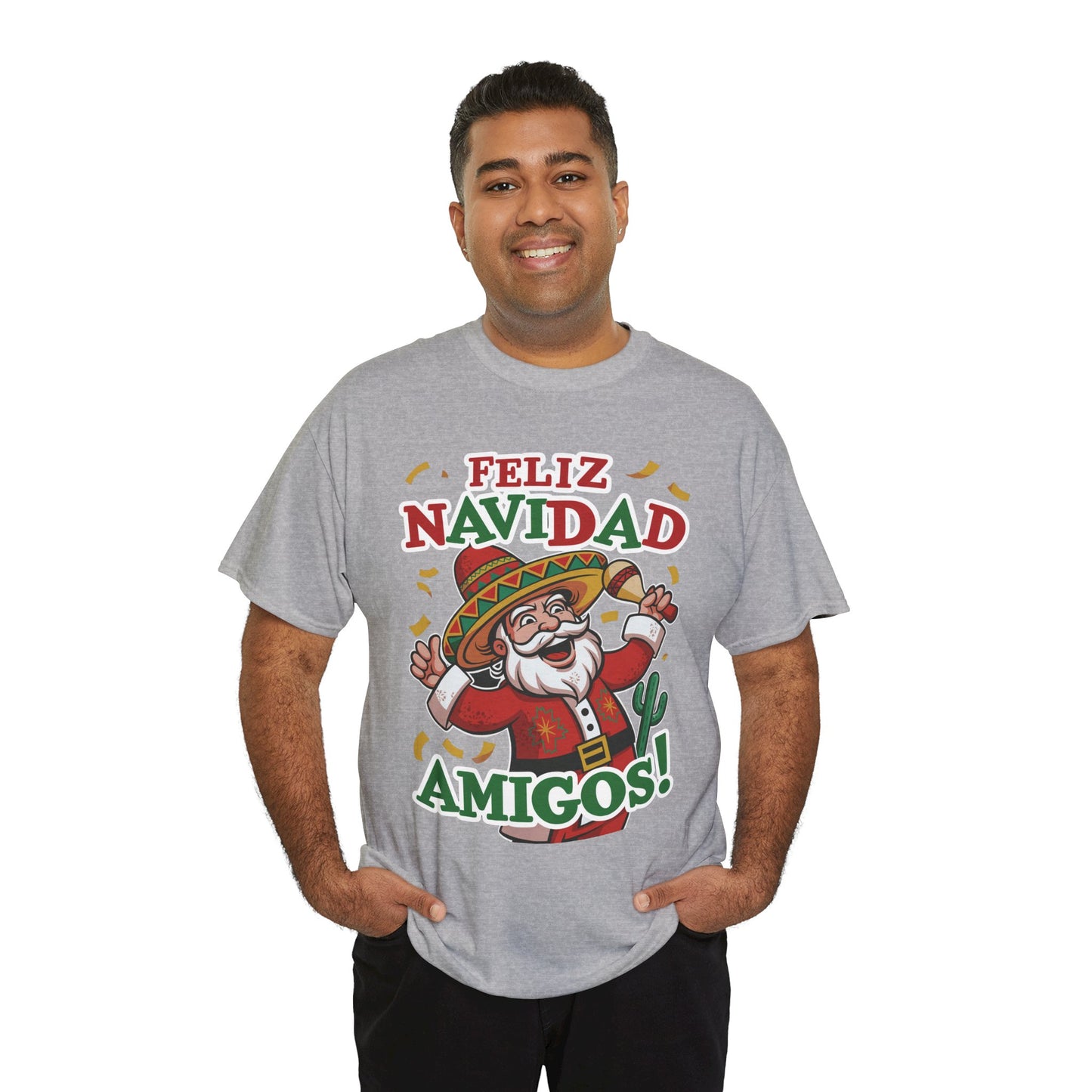 Feliz Navidad Amigos! Funny Mexican Santa Christmas T-Shirt, Latin Holiday Tee, Sombrero Santa Fiesta Shirt