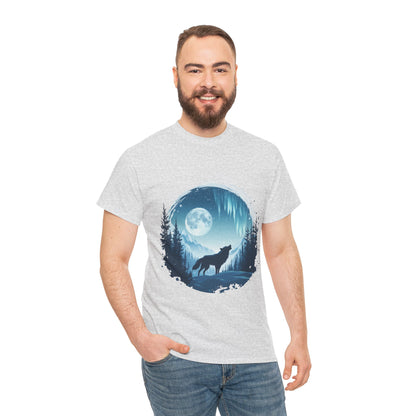 Howling Wolf Under Moonlight Men's T-Shirt, Full Moon Forest Scene Tee, Nature Lover Gift, Outdoor Adventure Clothing