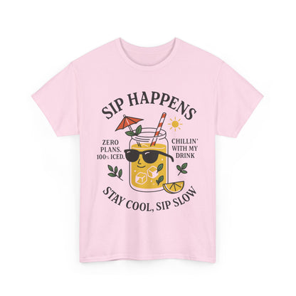 Sip Happens Womens T-Shirt, Funny Summer Drink Graphic Tee, Stay Cool Sip Slow Lemonade Shirt, , Beach Wear, BBQ Parties, Chill Summer Vibes