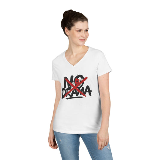 No Drama Ladies' V-Neck T-Shirt, Casual Graphic Tee, Perfect for Everyday Vibes, Gift Idea for Friends, Fun Statement Top, Mood Daily Modes