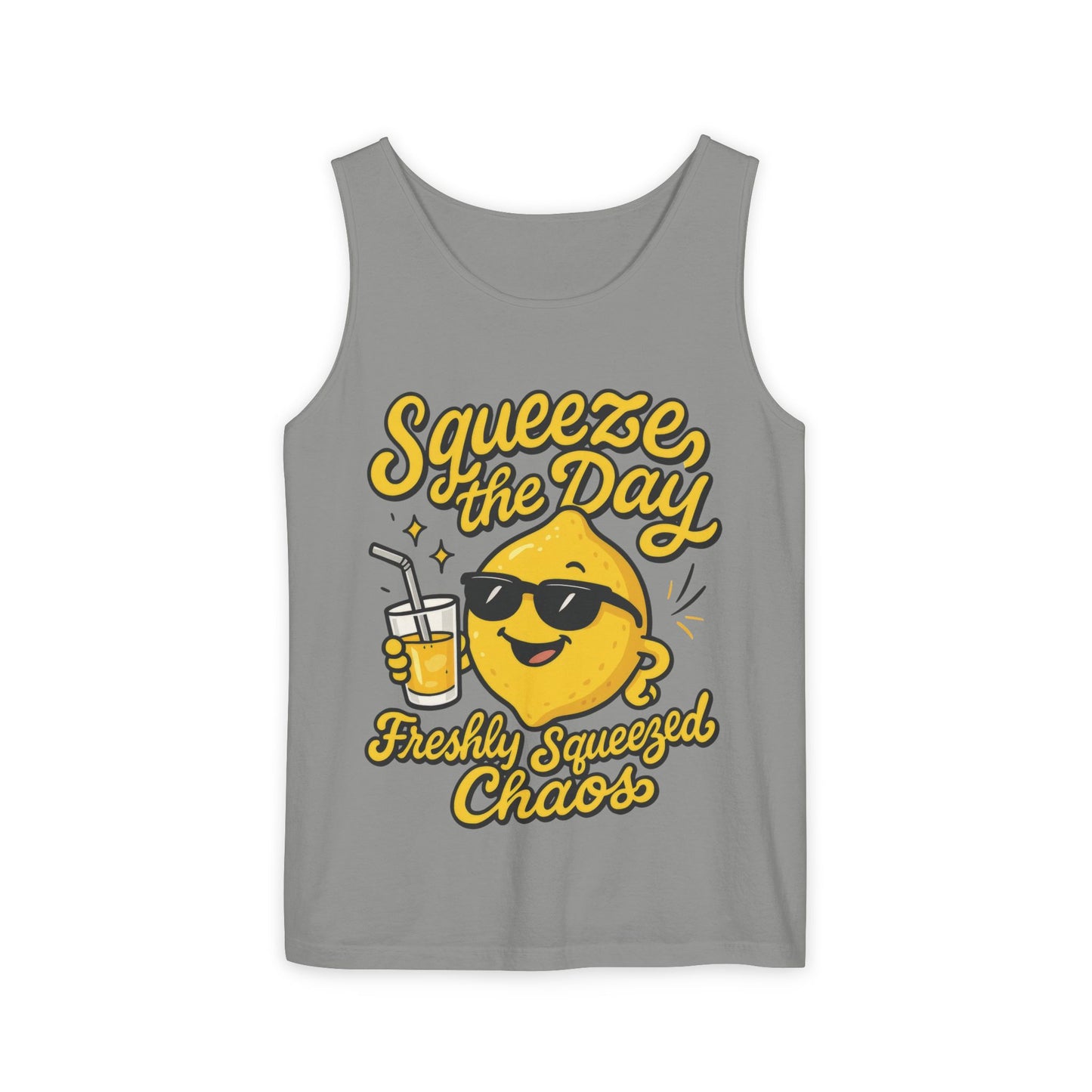 Squeeze The Day Womens Tank Top - Funny Lemon Pun Shirt - Freshly Squeezed Chaos Summer Citrus Top, Casual Beachwear, Fun Summer Apparel