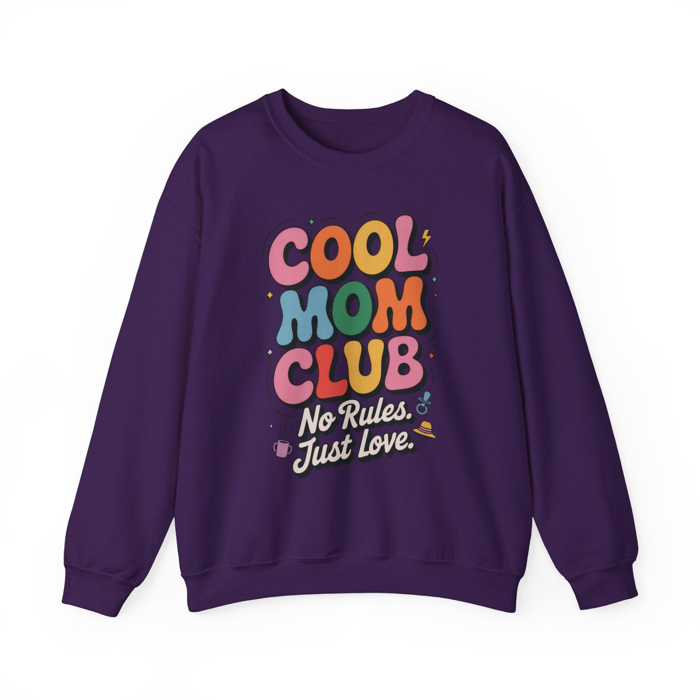 Cool Mom Club Sweatshirt, Gift for Moms, Mother's Day, No Rules Just Love, Retro Colorful Unisex Heavy Blend Crewneck