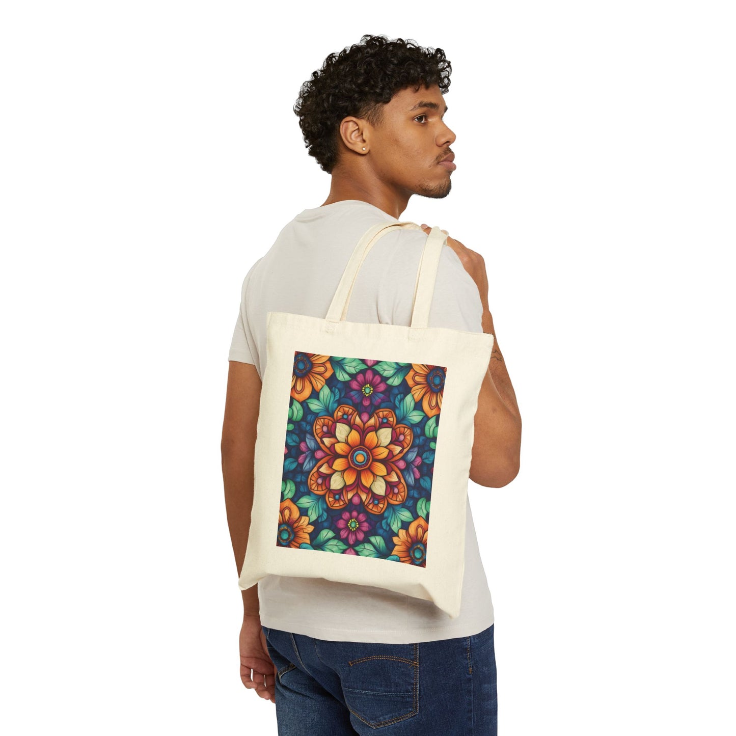 Vibrant Floral Cotton Canvas Tote Bag, Eco-Friendly Grocery Bag, Shopping Tote, Art Tote, Gift for Women