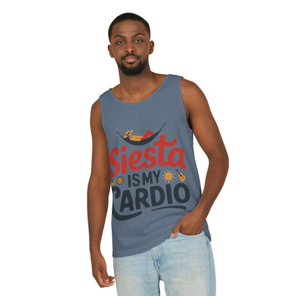Mens Garment-Dyed Tank Top, Siesta Is My Cardio Funny Mens Tank Top Spain Humor