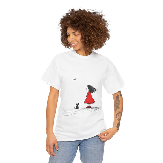 Cat Lover Tee, Cute Graphic T-Shirt, Cat & Girl Design, Gift for Cat Owners, Casual Stylish Unisex Cotton Shirt, Women's Cotton T-Shirt