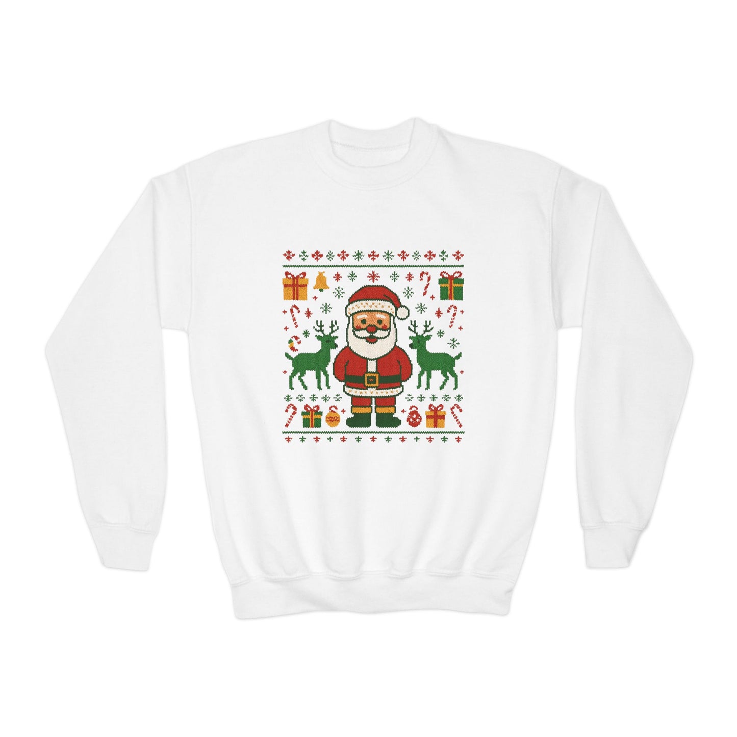 Kids Santa Christmas Shirt, Cute Knit Pattern Holiday  Sweatshirt, Youth Crewneck Sweatshirt
