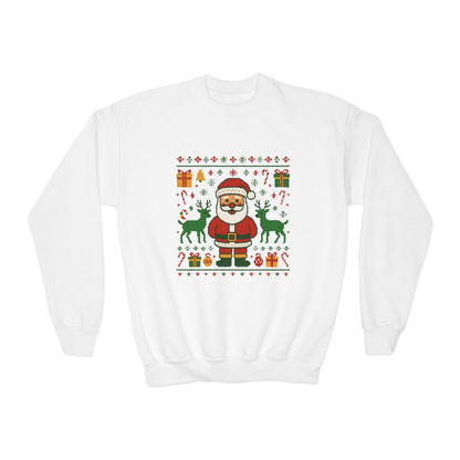 Kids Santa Christmas Shirt, Cute Knit Pattern Holiday  Sweatshirt, Youth Crewneck Sweatshirt