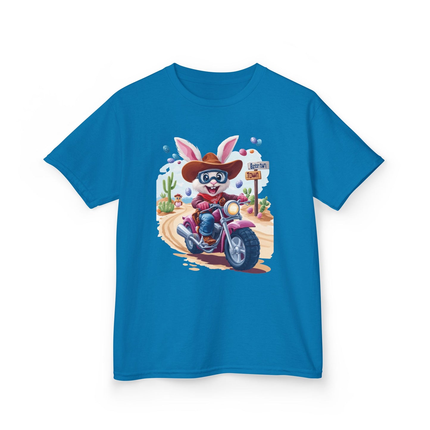 Biker Bunny Kids Tee - Fun Easter Shirt for Boys & Girls, Cute Spring Outfit with Motorcycle Rabbit Heavy Cotton Toddler T-Shirt Bunny Rider