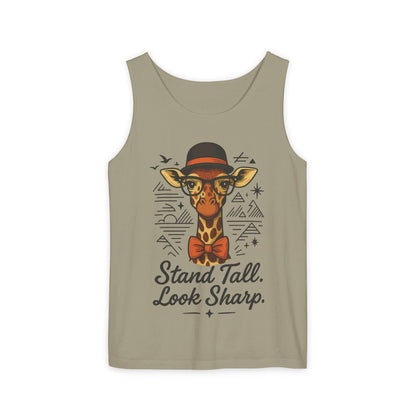 Giraffe Inspirational Tank Top, Stand Tall Look Sharp Shirt, Unisex Summer Apparel, Cute Animal Gift, Zoo Lover's Fashion