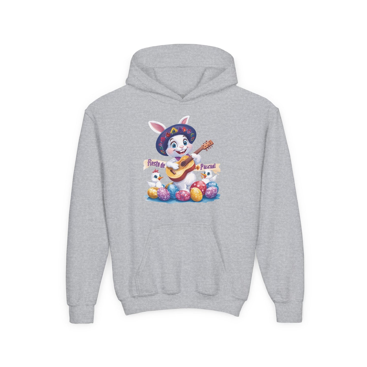 Mexican Easter Bunny Kids Hoodie - Cute Spring Sweatshirt with Guitar, Fun Holiday Outfit, Colorful Fiesta de Pascua Gift for Kids