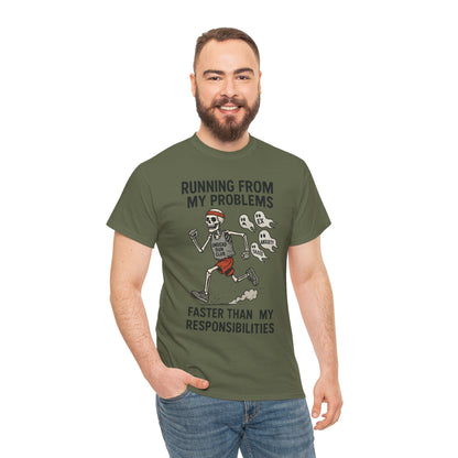 Skeleton Runner Tee for Men, Undead Jogging Club Shirt, Halloween T-Shirt, Gift for Runners, Anxiety Humor Gift