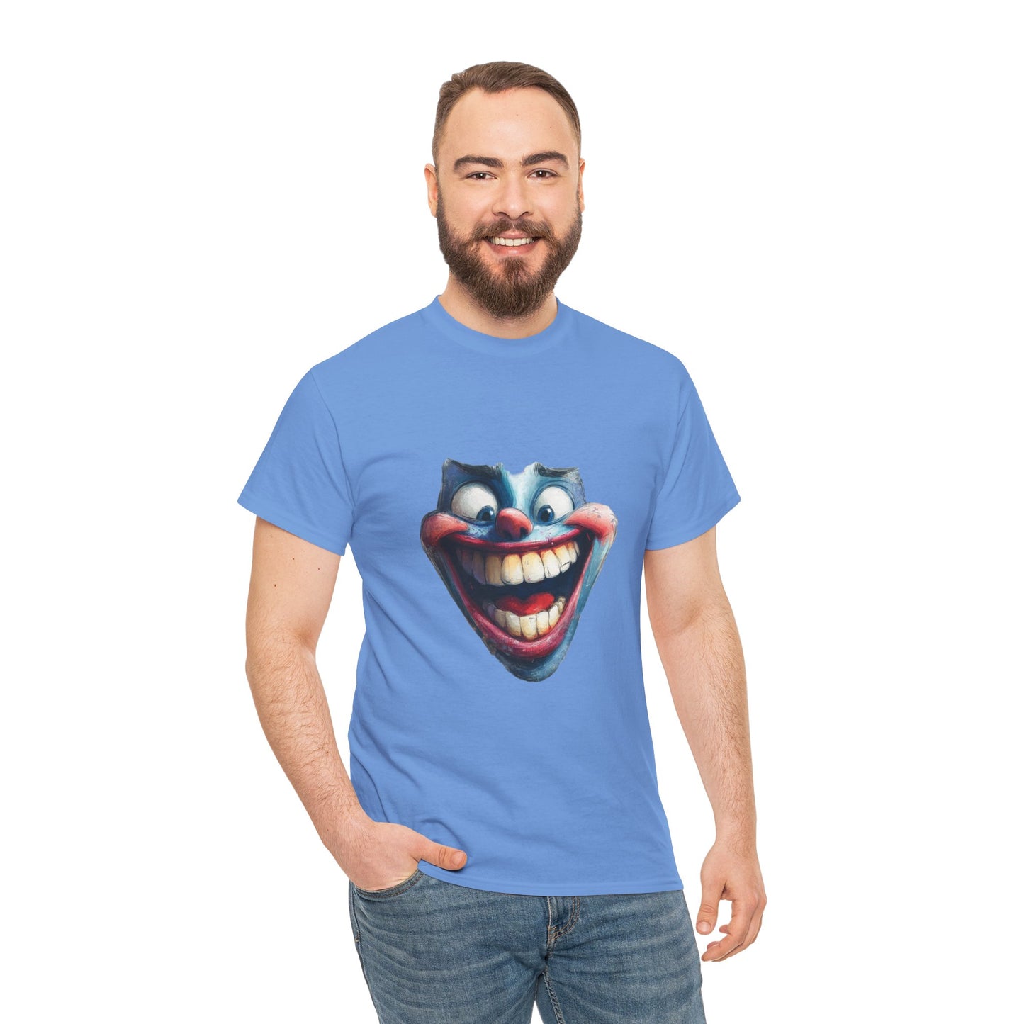 Funny Clown Face Unisex Heavy Cotton Tee, Creepy Clown Face T-Shirt, Humor T-Shirt,Clown Theme Shirt, Funny Horror Graphic Tee