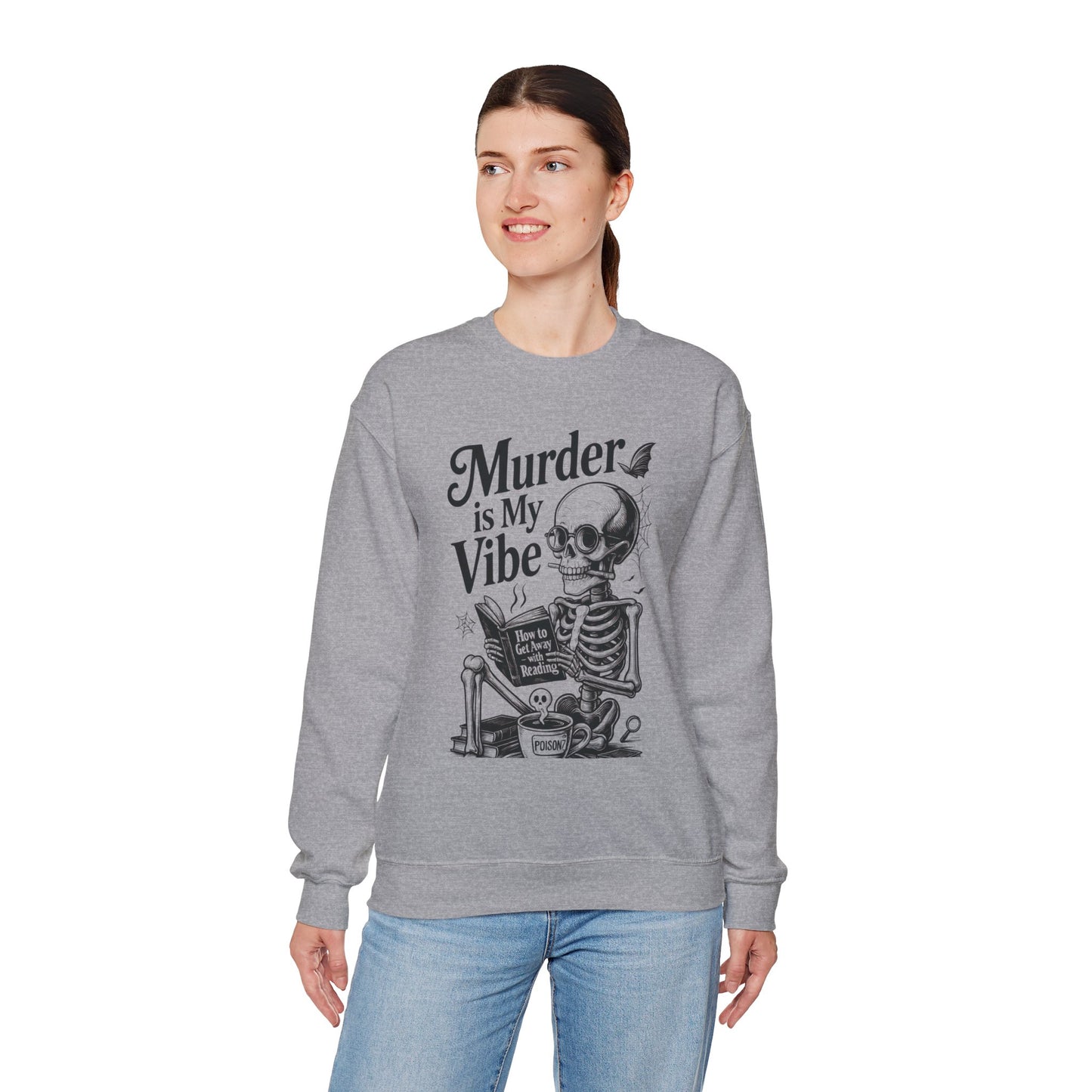 Womens Murder is My Vibe Crewneck Sweatshirt, Cozy Gift for Halloween, Unique Sweatshirt, Skull Graphic, Fall Fashion, Unisex Pullover