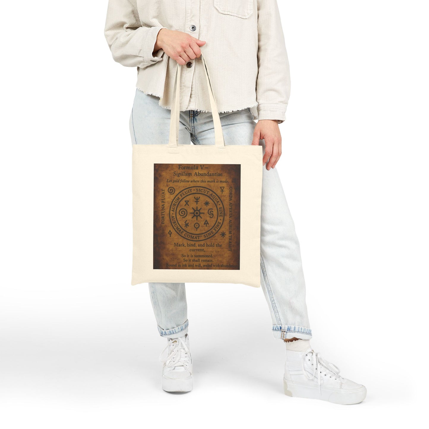 Mystic Abundance Sigil Tote Bag, Wealth Spell Symbol, Witchy Canvas Bag, Prosperity Magic Seal, Boho Gift, Mystical Symbol Cotton Canvas Bag