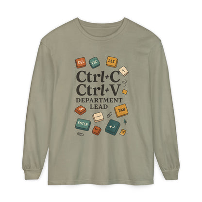 Graphic Long Sleeve Tee, Ctrl+C Ctrl+V Department Lead, Funny Office Humor Shirt, Programmer Gift, Tech Nerd Tee, IT Department Apparel