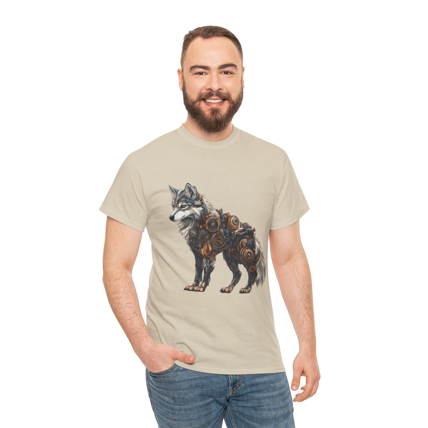 Steampunk Wolf Tee, Mechanical Wolf T-Shirt, Unisex Heavy Cotton Shirt, Graphic T-Shirt, Unique Design,Futuristic Animal Lover Gift Shirt