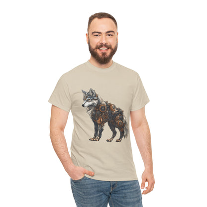Steampunk Wolf Tee, Mechanical Wolf T-Shirt, Unisex Heavy Cotton Shirt, Graphic T-Shirt, Unique Design,Futuristic Animal Lover Gift Shirt