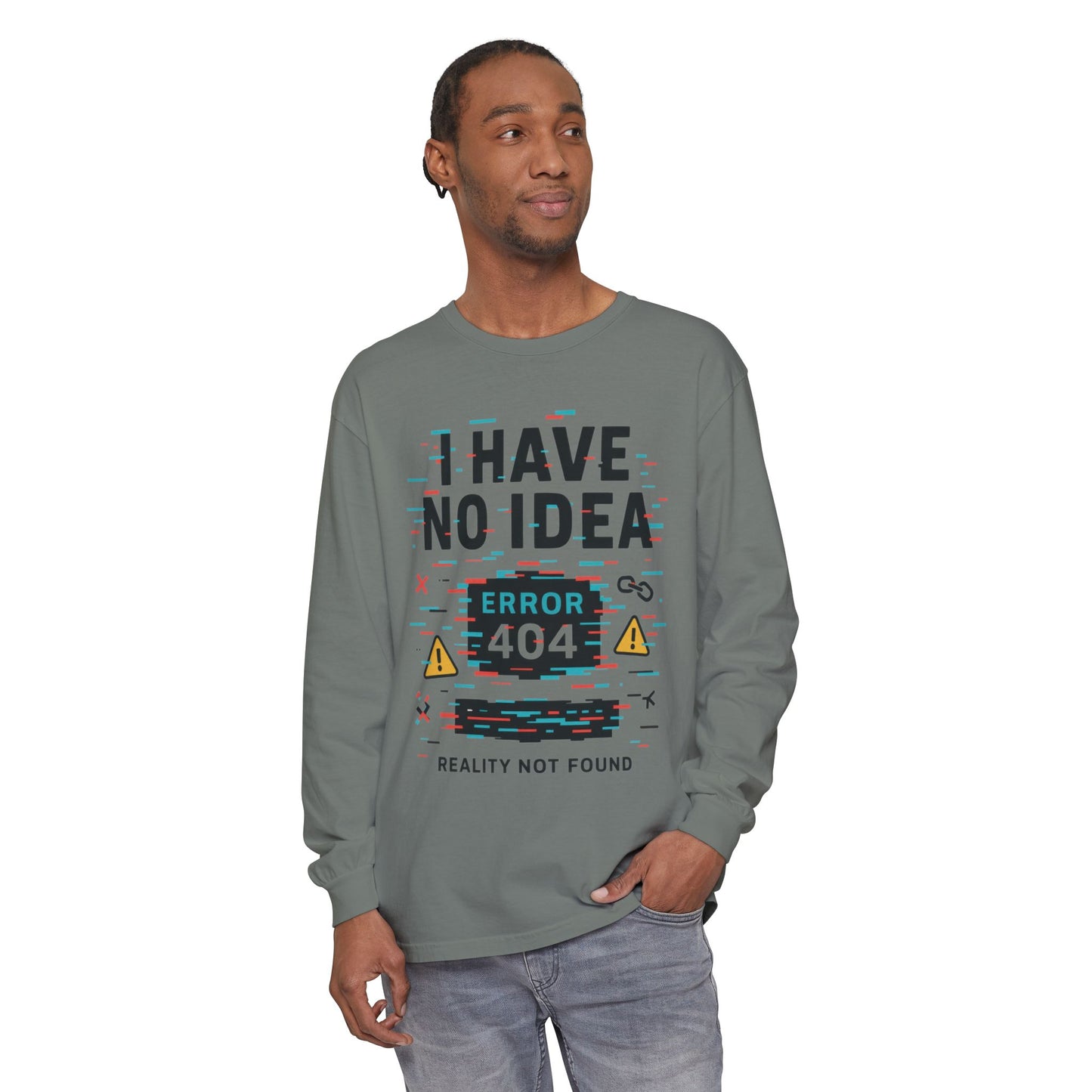 Unisex Long Sleeve T-Shirt, Funny Error 404 Graphic Tee, Internet Humor, Geeky Apparel, Quirky Humor Shirt, Gift for Tech Lovers