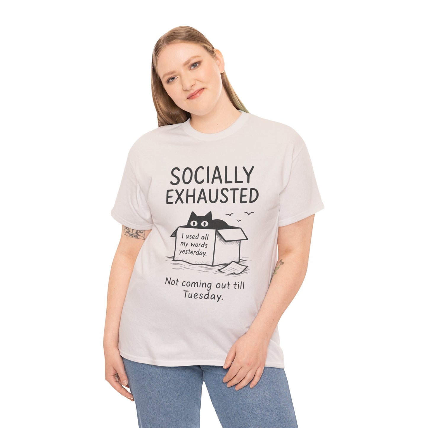Socially Exhausted Tee, Perfect for Introverts, Gift for Shy Friends, Anxiety Relief Shirt, Funny Quote T-Shirt, Cat Lover Gift