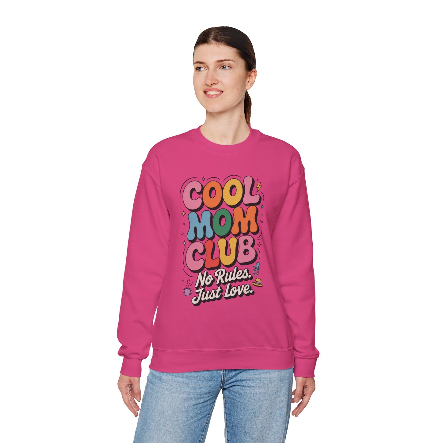 Cool Mom Club Sweatshirt, Gift for Moms, Mother's Day, No Rules Just Love, Retro Colorful Unisex Heavy Blend Crewneck