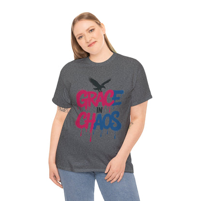 Womens Graffiti T-Shirt, Grace in Chaos Dripping Street Art Tee, Bold Urban Graphic Shirt