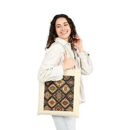 Bohemian Pattern Cotton Canvas Tote Bag, Eco-Friendly Shopping Bag, Art Tote, Beach Bag, Gift for Her, Market Tote