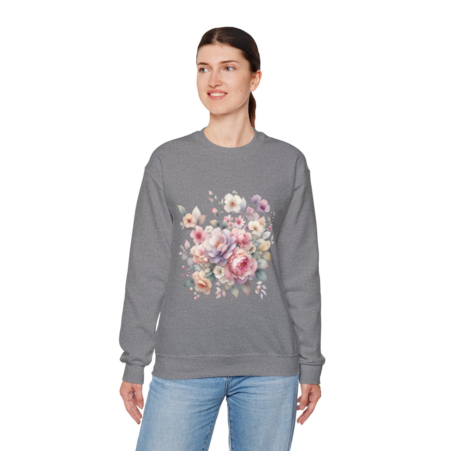Floral Crewneck Sweatshirt, Cozy Floral Sweatshirt for Spring, Gift for Her, Women's Floral Top, Pastel Floral Sweatshirt