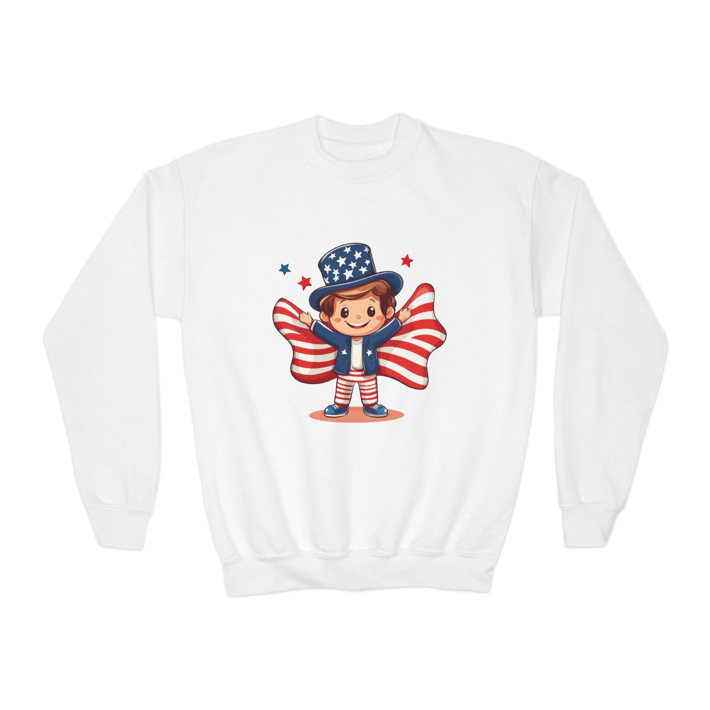 Patriotic Youth Crewneck Sweatshirt, Kids Flag Sweatshirt, July 4th Outfit, Independence Day Gear, Americana Sweatshirt, Holiday Clothing
