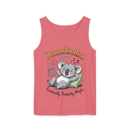 Procrastination Expert Womens Tank Top, Funny Gift for Lazy Days, Relaxed Fit Tee, Casual Summer Wear, Koala Graphic Top, Motivational Apparel