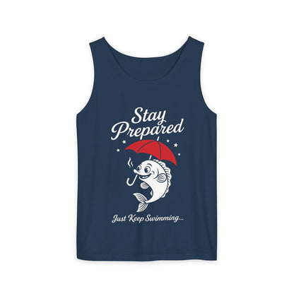 Stay Prepared Fish Womens Tank Top - Funny Just Keep Swimming Sleeveless Shirt - Cute Nautical Summer Top, Beachwear, Pool Party Must-Have