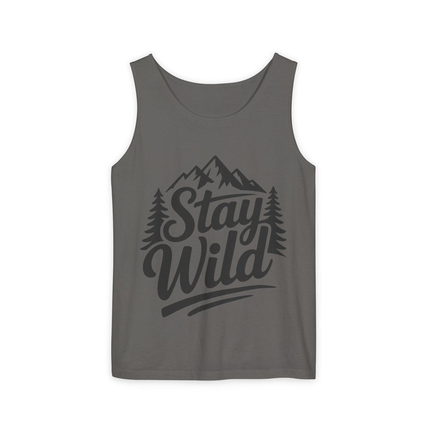 Stay Wild Garment-Dyed Mens Tank Top, Boho Summer Top, Adventure Shirt, Nature Lover Apparel, Gift for Hikers, Outdoor Clothing