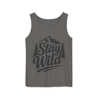 Stay Wild Garment-Dyed Mens Tank Top, Boho Summer Top, Adventure Shirt, Nature Lover Apparel, Gift for Hikers, Outdoor Clothing