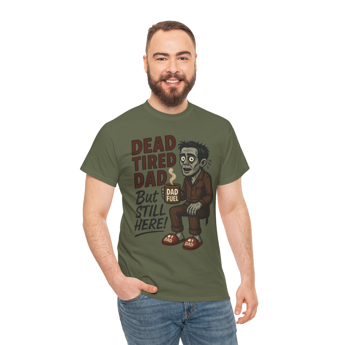 Dead Tired Dad Funny Zombie Coffee Men's T-Shirt, Father's Day Gift for Men, Dad Fuel Graphic Tee, Halloween Dad Tee