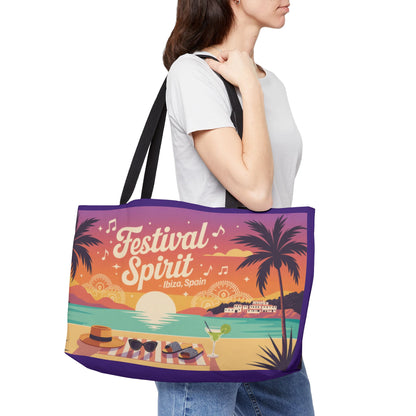 Festival Spirit Weekender Tote Bag, Beach Bag, Travel Tote, Summer Getaway, Vacation Essentials, Ibiza, Spain themed beach bag