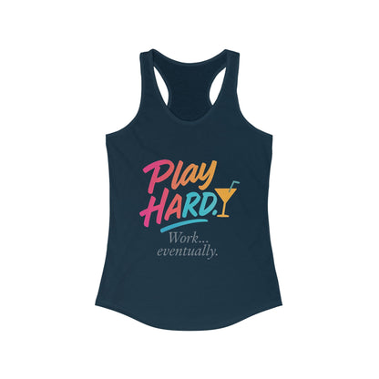 Play Hard Women's Racerback Tank - Motivational Summer Top, Fitness Wear, Casual Lounge Shirt, Gift for Her, Workout Tank