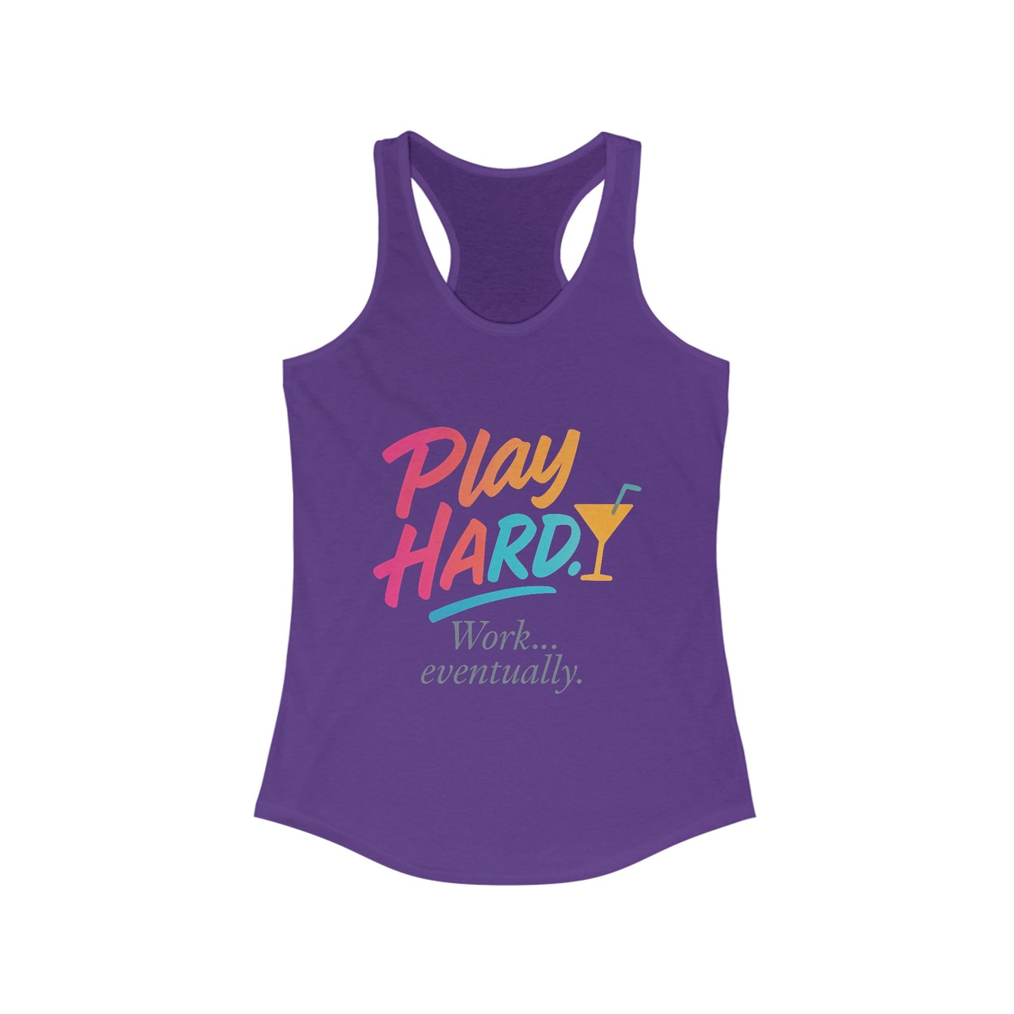 Play Hard Women's Racerback Tank - Motivational Summer Top, Fitness Wear, Casual Lounge Shirt, Gift for Her, Workout Tank