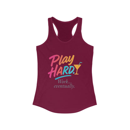 Play Hard Women's Racerback Tank - Motivational Summer Top, Fitness Wear, Casual Lounge Shirt, Gift for Her, Workout Tank