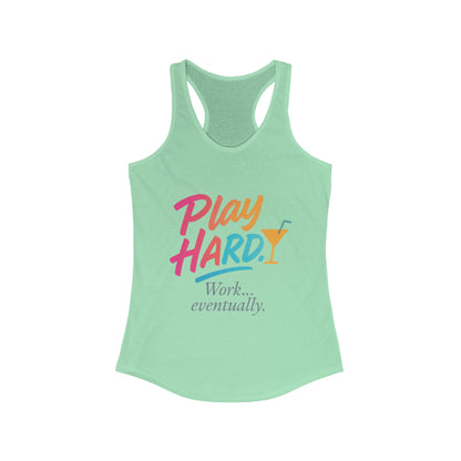 Play Hard Women's Racerback Tank - Motivational Summer Top, Fitness Wear, Casual Lounge Shirt, Gift for Her, Workout Tank