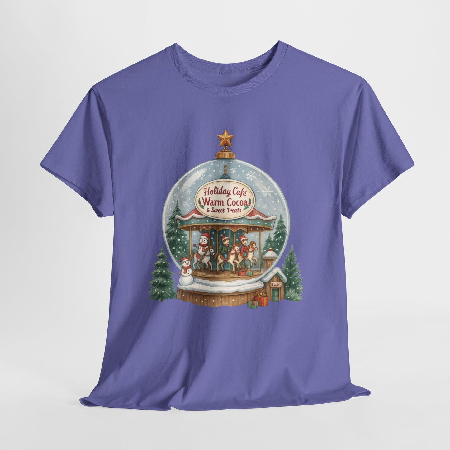 Holiday Café Christmas T-Shirt for Women, Warm Cocoa  Carousel Tee